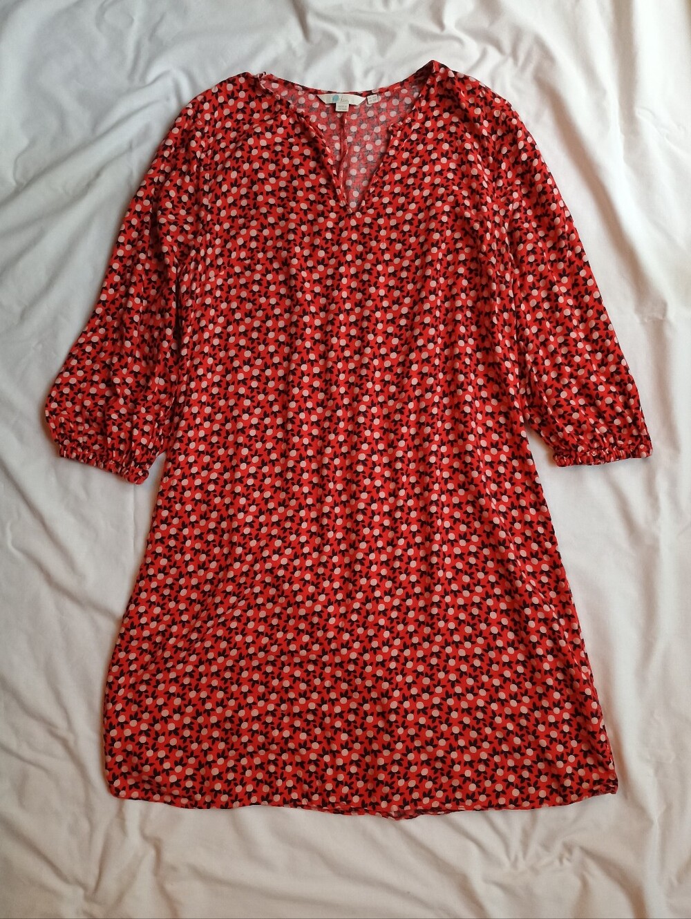 Boden Vanessa Dress Women's UK 14 US 10 Red Fruit Floral Pop Print 3/4 Sleeve